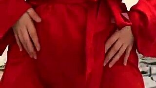 Brunette In Red Lingerie PLAYS WITH HERSELF