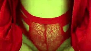 Brunette In Red Lingerie PLAYS WITH HERSELF