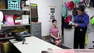 cute jade caught shoplifting, now mall cop drills her tight pussy doggystyle.