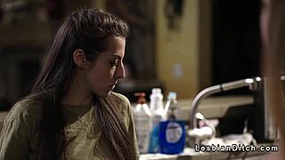 Carlos and big-titted brunette sexualintercourse with the help of a plumber in a scissors place