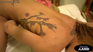 Sexy shemale blonde masturbates her dick fancy pulling it when erect