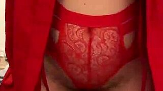 Brunette In Red Lingerie PLAYS WITH HERSELF