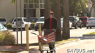 blindfolded guy gets tricked into a blowjob by a hunk