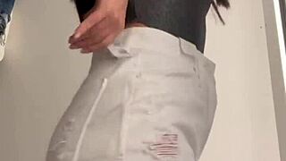 wife heyya changing clothes in shopping mall fitting room, watch full on red