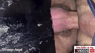 hot closeup of double creampie action at a wild gloryhole scene