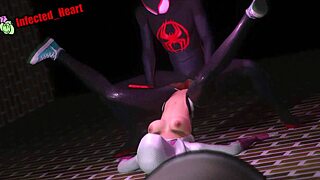 Spider Gwen gets pinned against the wall in action