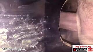 hot closeup of double creampie action at a wild gloryhole scene