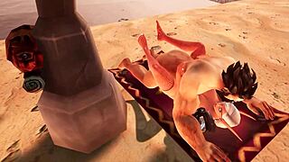 Beautiful anime couple in hentai Warcraft parody having POV missionary and anal sex on beach.