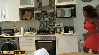 On my african sex trip, real black housewife gets ass eaten and pussy railed in kitchen