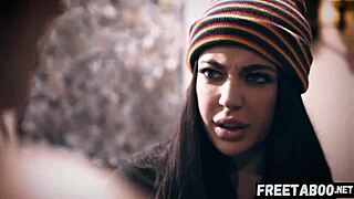 Step dad sneaks into a hot FFM threesome with lesbian girlfriend duo.