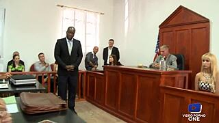 Brunette and blonde sluts banged hard in public tribunal.