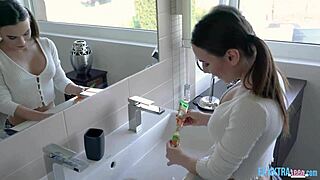 brunette teen lana roy takes huge dick in pussy from maximo garcia, bent over and riding