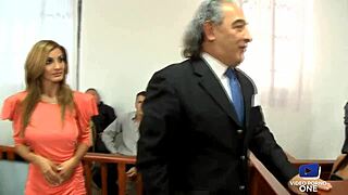 Brunette and blonde sluts banged hard in public tribunal.