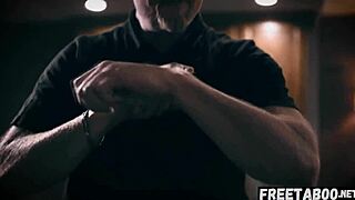 Step dad sneaks into a hot FFM threesome with lesbian girlfriend duo.