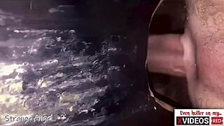 hot closeup of double creampie action at a wild gloryhole scene