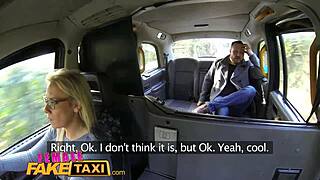 Female Fake Taxi busty cabbie screws lucky guy in backseat and swallows