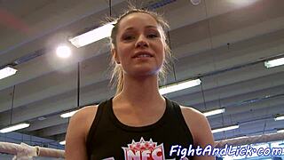 Smalltit beauties lick shaved pussies after wrestling fight