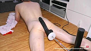 Mike pounds big black mamba on fucking machine