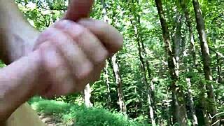 guy masturbates outdoors, shoots two cumshots in a row