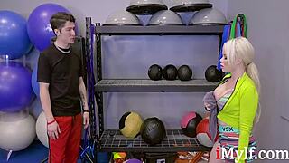 blonde milf nikki delano gets wild with gym cumming action.
