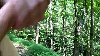 guy masturbates outdoors, shoots two cumshots in a row