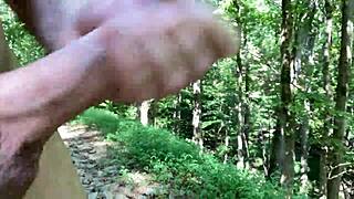 guy masturbates outdoors, shoots two cumshots in a row