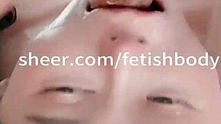 She gags hard on extreme deepthroat, tears and spit flowing with a rough blowjob. The goddess takes choking humiliation like a pro.