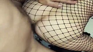 Milf Wife In Fishnet Body Gets Anal Stretched