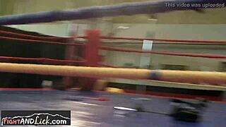 curvy asian lesbian licks opponent in close-up wrestling match