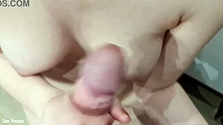 Hot Bathroom Handjob with Huge Cum on Titties Pov