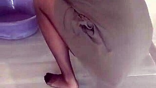 Turkish Mature in Nylon Pantyhose Cleaning Floors Hot!