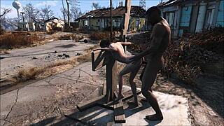 in fallout 4, brunette slave gets bdsm training and fucking