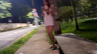 Watch the risky handjob at the bus stop. Next to a beautiful stranger.