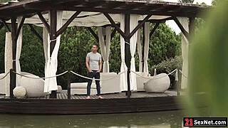 Outdoor, passionate and unusual sex session between a boyfriend and a girlfriend