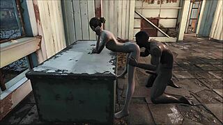 in fallout 4, brunette slave gets bdsm training and fucking