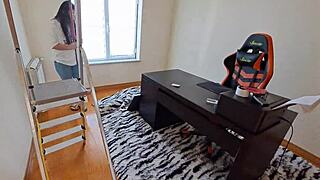 Latina Maid's Creamy Pussy Seduced in Jeans with Massage