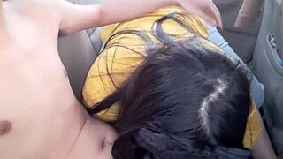 Asian couple in homemade cosplay as teacher and student in the car