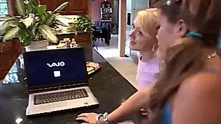 Blonde teen Summer Lil Lexy and petite Topanga in intense lesbian trio action