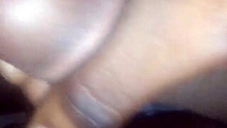 Black guy receives morning cumshot on his cock.