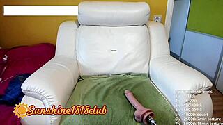 this babe with big tits gets anal squirted by fuckmachine on web chat.