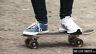 Daring blonde sneaks in to masturbate