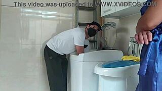 I am the married woman teasing the technician fixing the washing machine. I opened my robe, showing my long hair, tits, and tan lines.