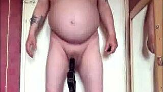 Amateur uses dildo machine for intense anal insertion at home.