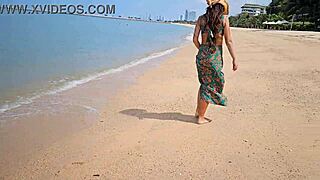 Long Dress Flashing Without Panties on Public Beach