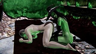 Cuming deep inside witch Gruntilda on Halloween night in wild 3D action! 🧙‍♀️