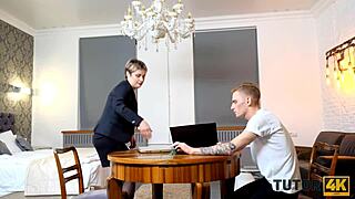 Tutor4k mature tutor instead of literature teaches student about sex