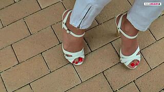 sweet blonde girlfriend shows off feet, then bangs with them in hot session