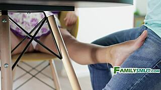 Latina step mom gives in to stepson on desk