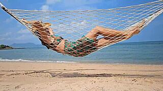 Long Dress Flashing Without Panties on Public Beach