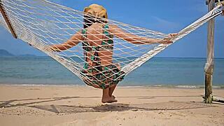Long Dress Flashing Without Panties on Public Beach
